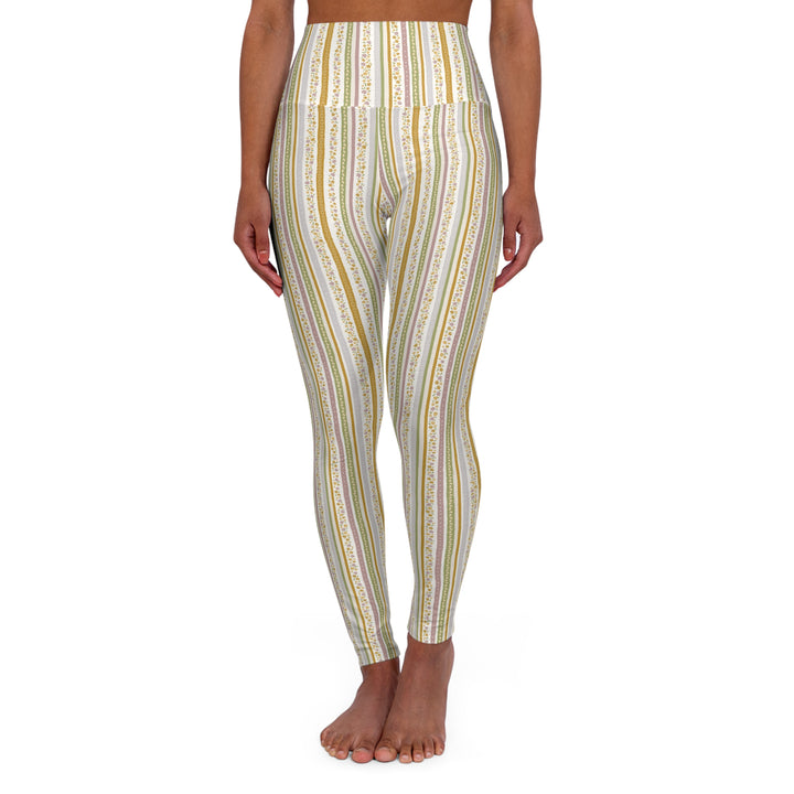 High-Waisted Yoga Leggings — Earthy Striped Activewear