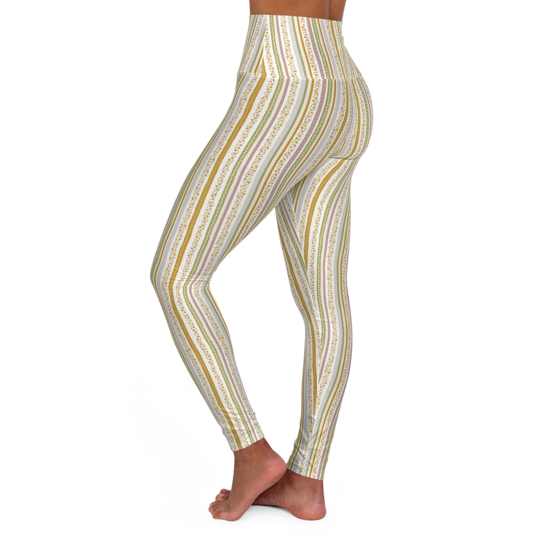 High-Waisted Yoga Leggings — Earthy Striped Activewear