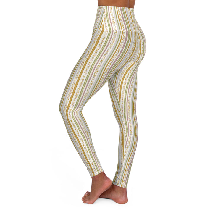 High-Waisted Yoga Leggings — Earthy Striped Activewear