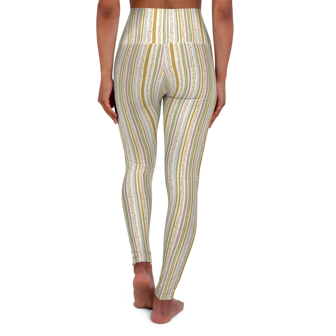 High-Waisted Yoga Leggings — Earthy Striped Activewear