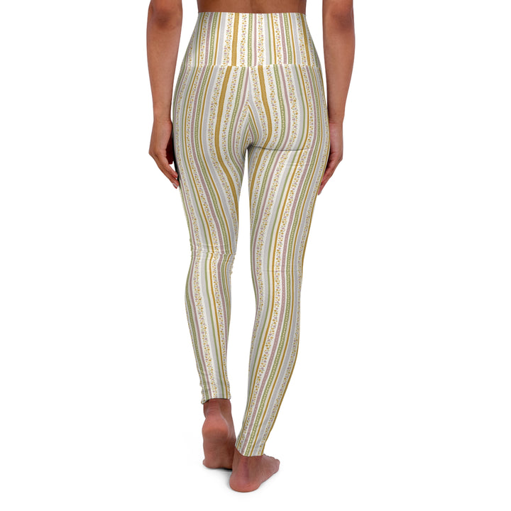 High-Waisted Yoga Leggings — Earthy Striped Activewear
