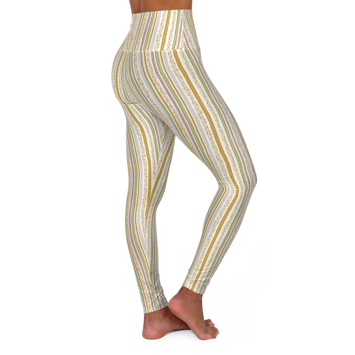 High-Waisted Yoga Leggings — Earthy Striped Activewear